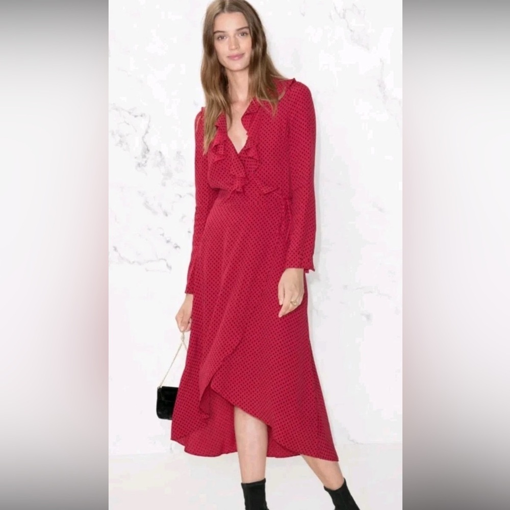& Other Stories Red Polka Dot Ruffled Long Sleeve Dress